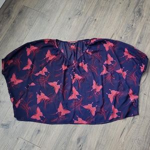 Express Sheer Butterfly Top Blue & Red {Medium}